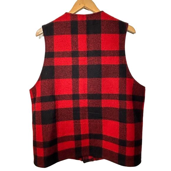 VINTAGE FILSON Mackinaw Virgin Wool Vest Mens 44 Red Black Buffalo Plaid - Picture 3 of 6